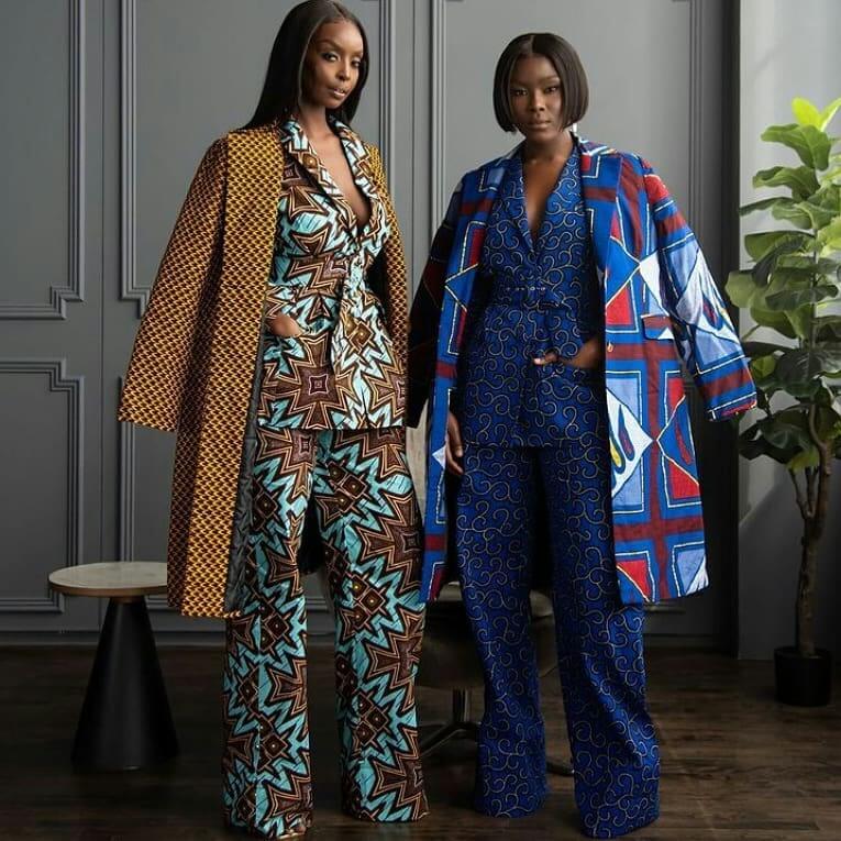 Two black women in Ankara suits via @ ankarafabricroom on Instagram