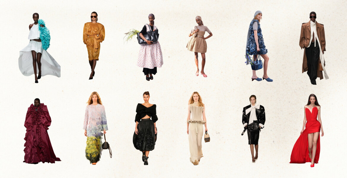 Paris Fashion Week: Stella McCartney SS26 via @fashioncloniet on X; @YouAreMyBezoar on X; Saint Laurent @bella.feoli on Instagram; Louis Vuitton SS26 via @itgirlbackup on X; GANNI SS26 via @hionfashion via X