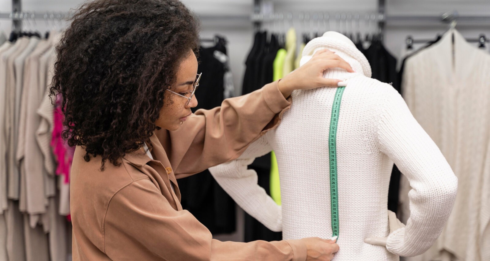 Clothing size: A tailor measuring an outfit.