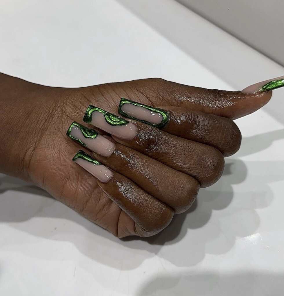 Green chrome- Christmas nail art designs