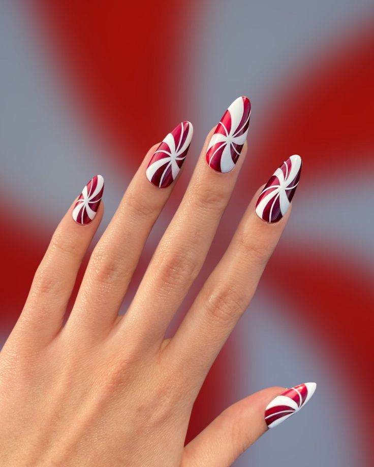 Peppermint swirls- holly jolly nail art designs