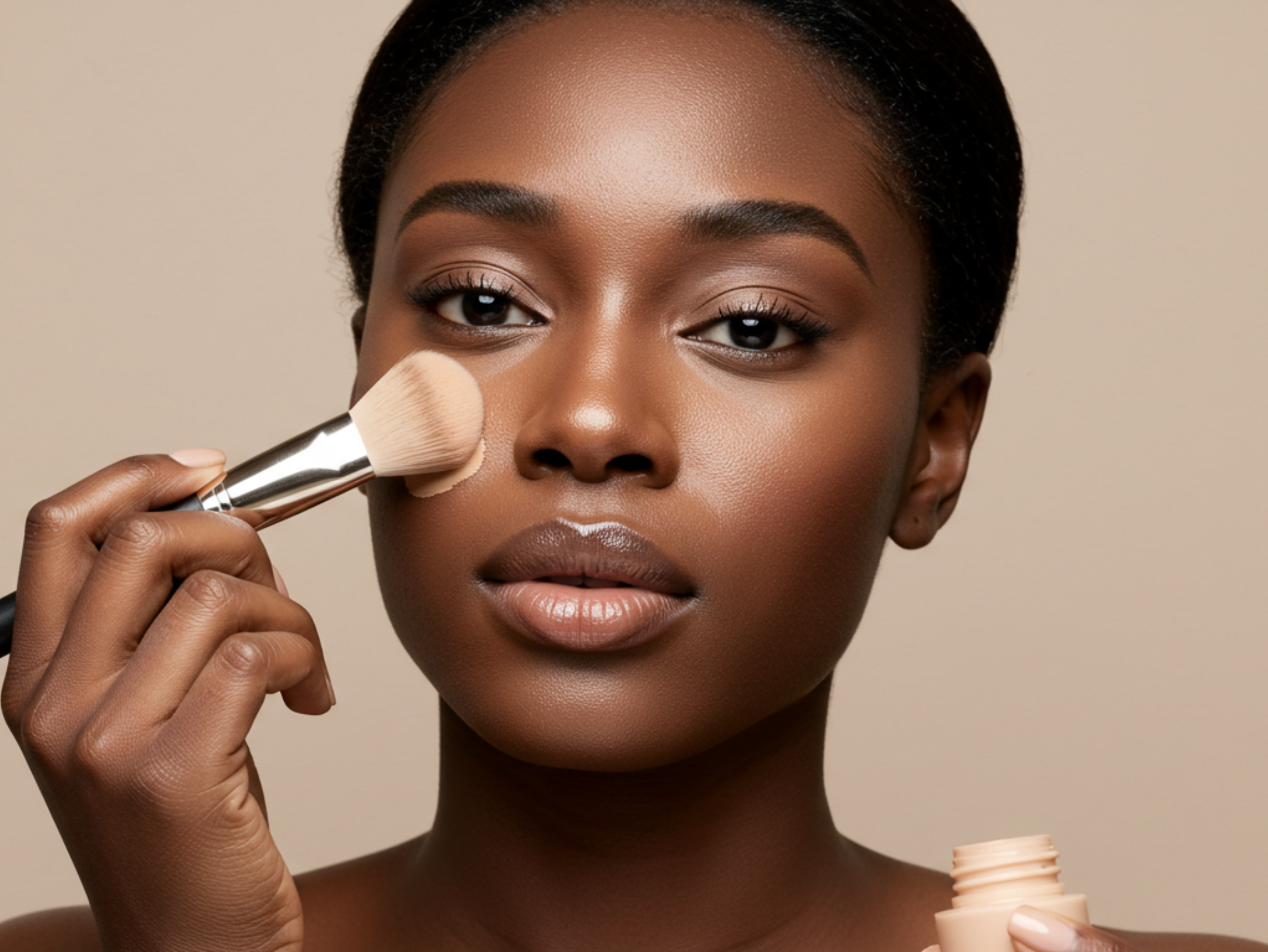 A black woman applying foundation to her face via Google Image FX