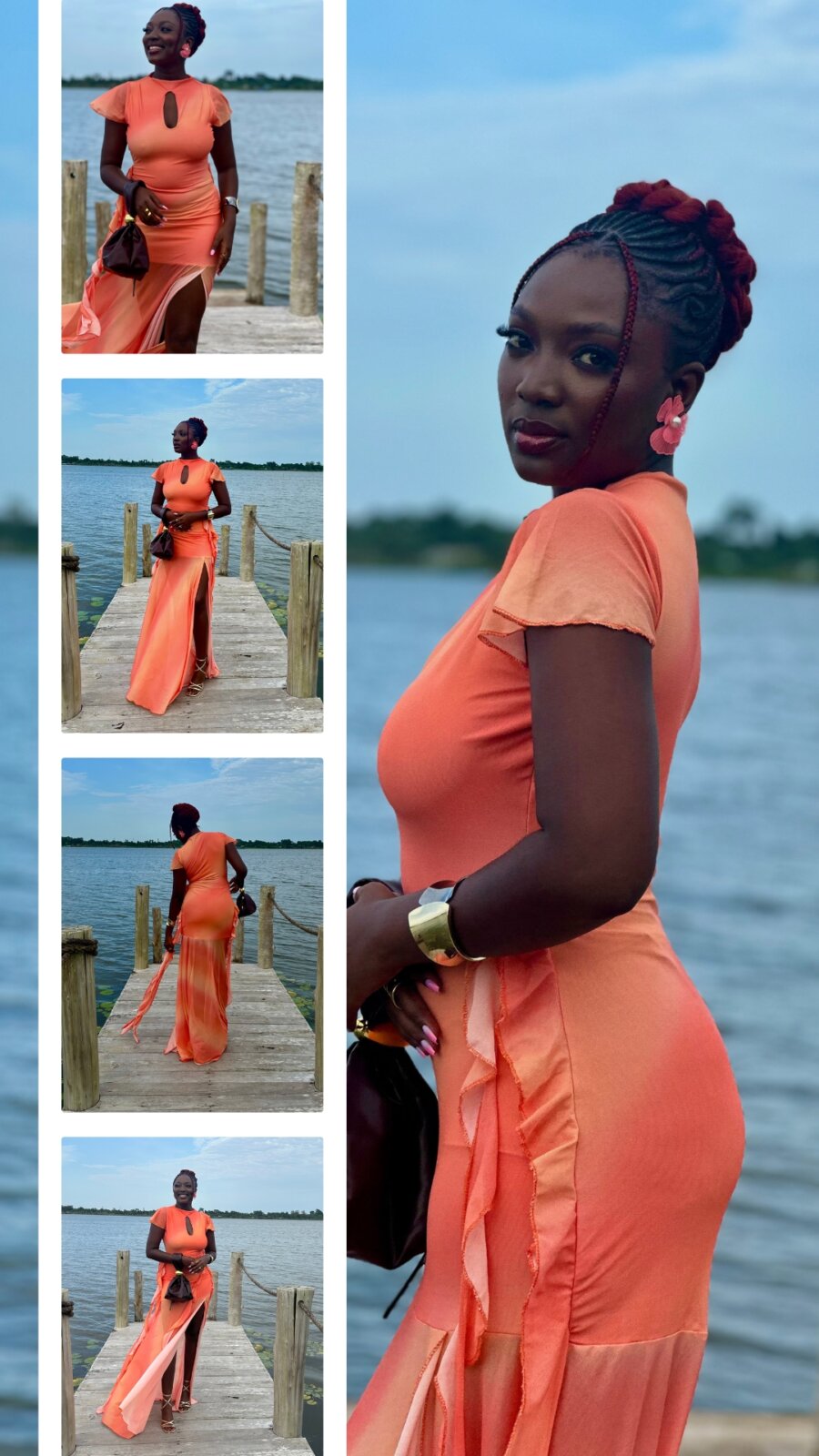 Wumi Tuase-Fosudo in Shop Bawsty orange dress.