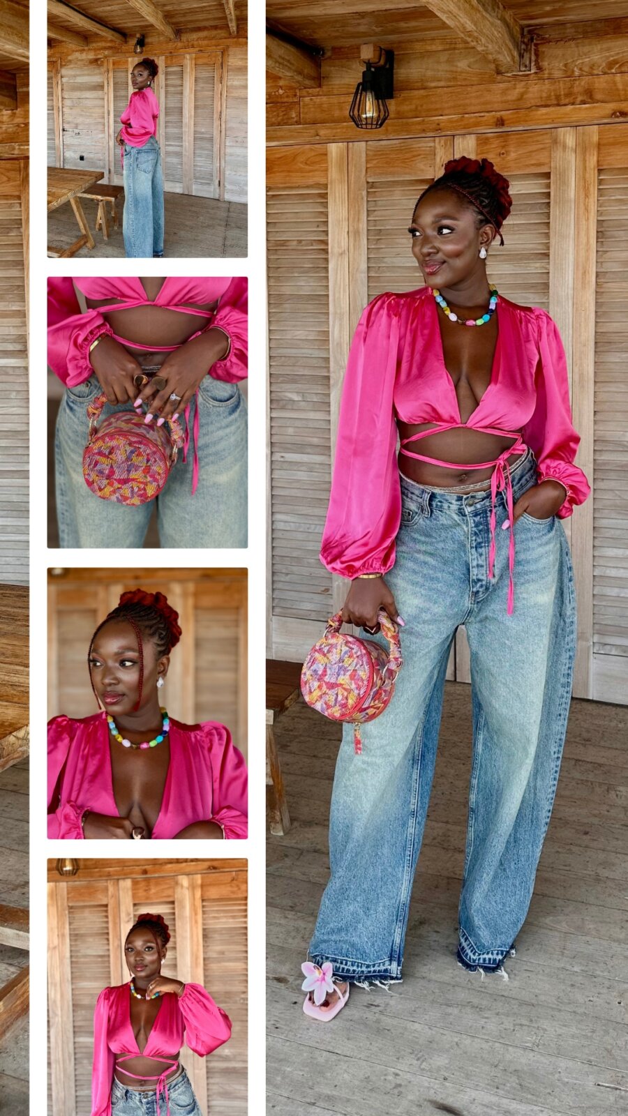 Wumi Tuase-Fosudo in barrel jeans and wrap crop top