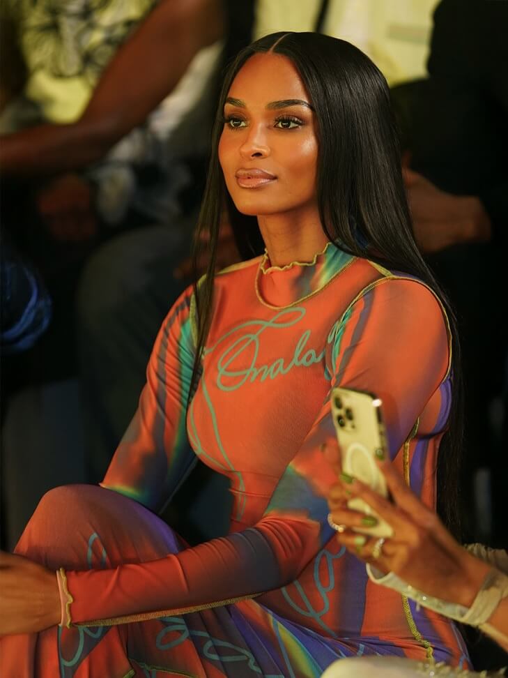 Ciara at Lagos fashion week in the Onalaja script dress